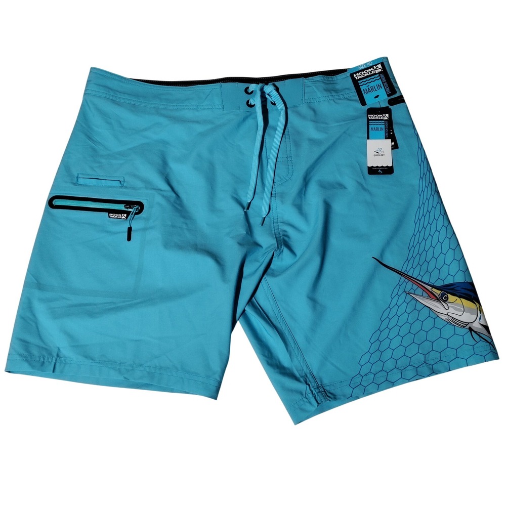 Hook & Tackle Marlin Honeycomb Board Shorts Sz 40 (40"x8") Blue Swim Trunks NEW
